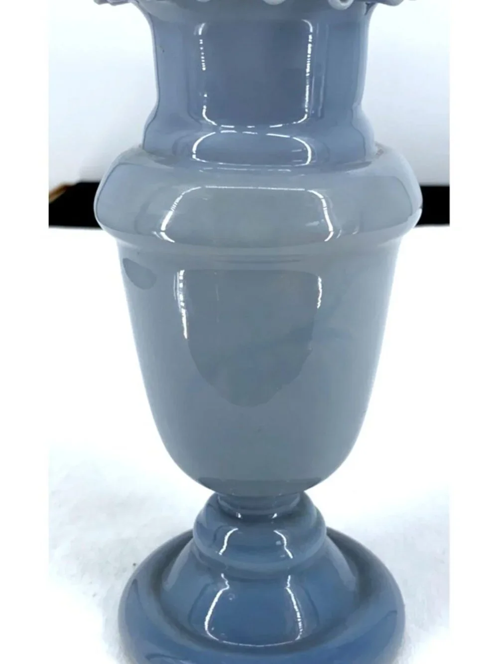 Antique Bristol Vase Victorian Blown Blue Glass Bird Floral Ruffle 7.5" - Picture 3 of 9